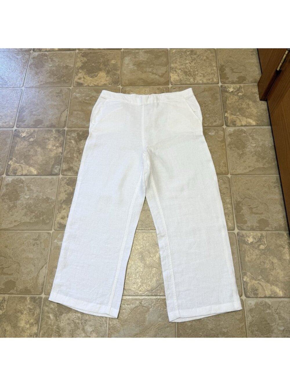 Chico's Wide Leg Pull On White Linen Pants - Size 1R or 8